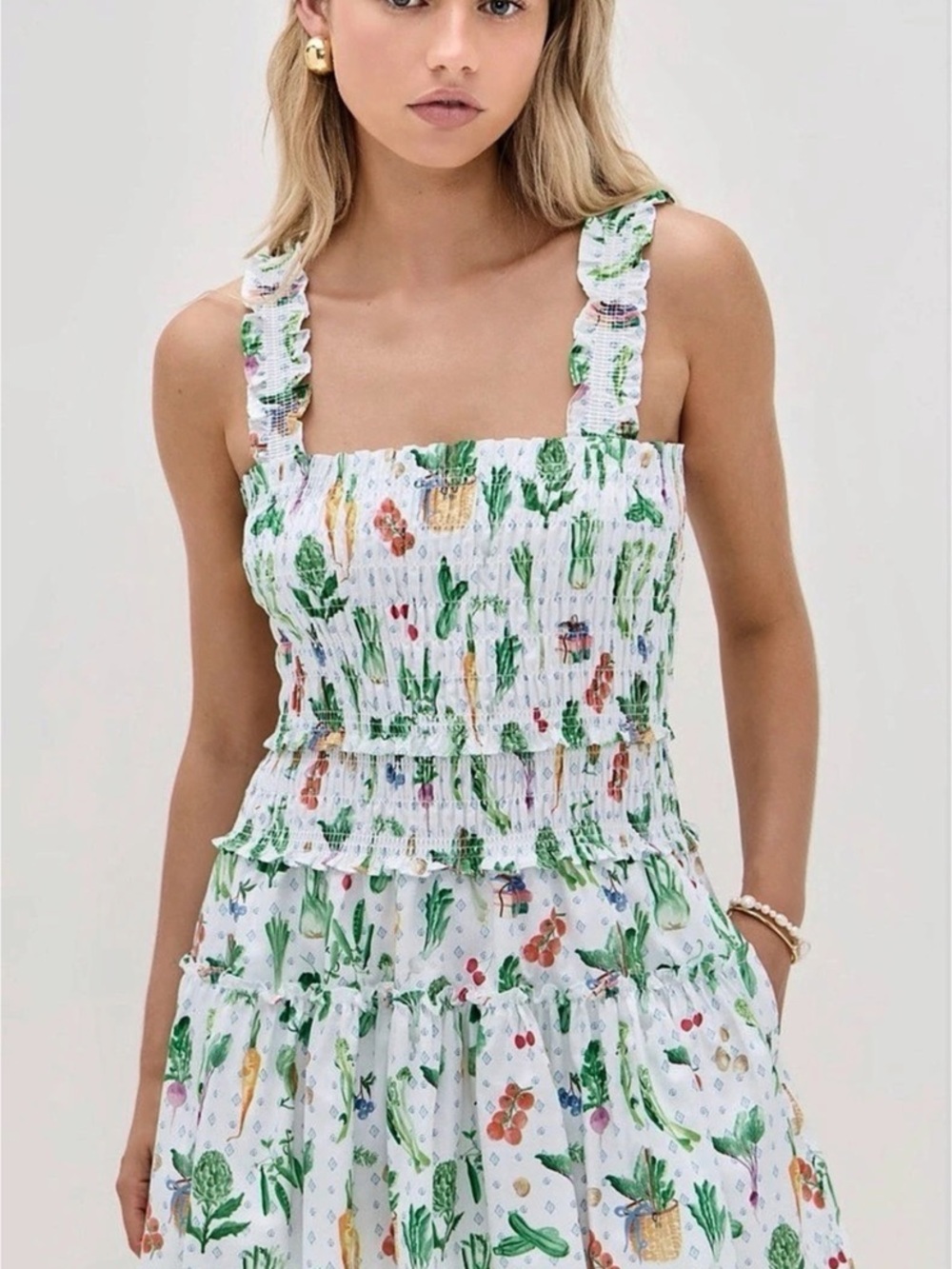 Hill House Home The Nap Dress Floral Mini Dress in White & Green Size Large NWT